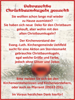 Christbaumkugeln für die Bastelaktion am Sternlesmarkt gesucht