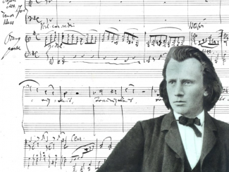 Johannes Brahms: Notenblatt und Portrait